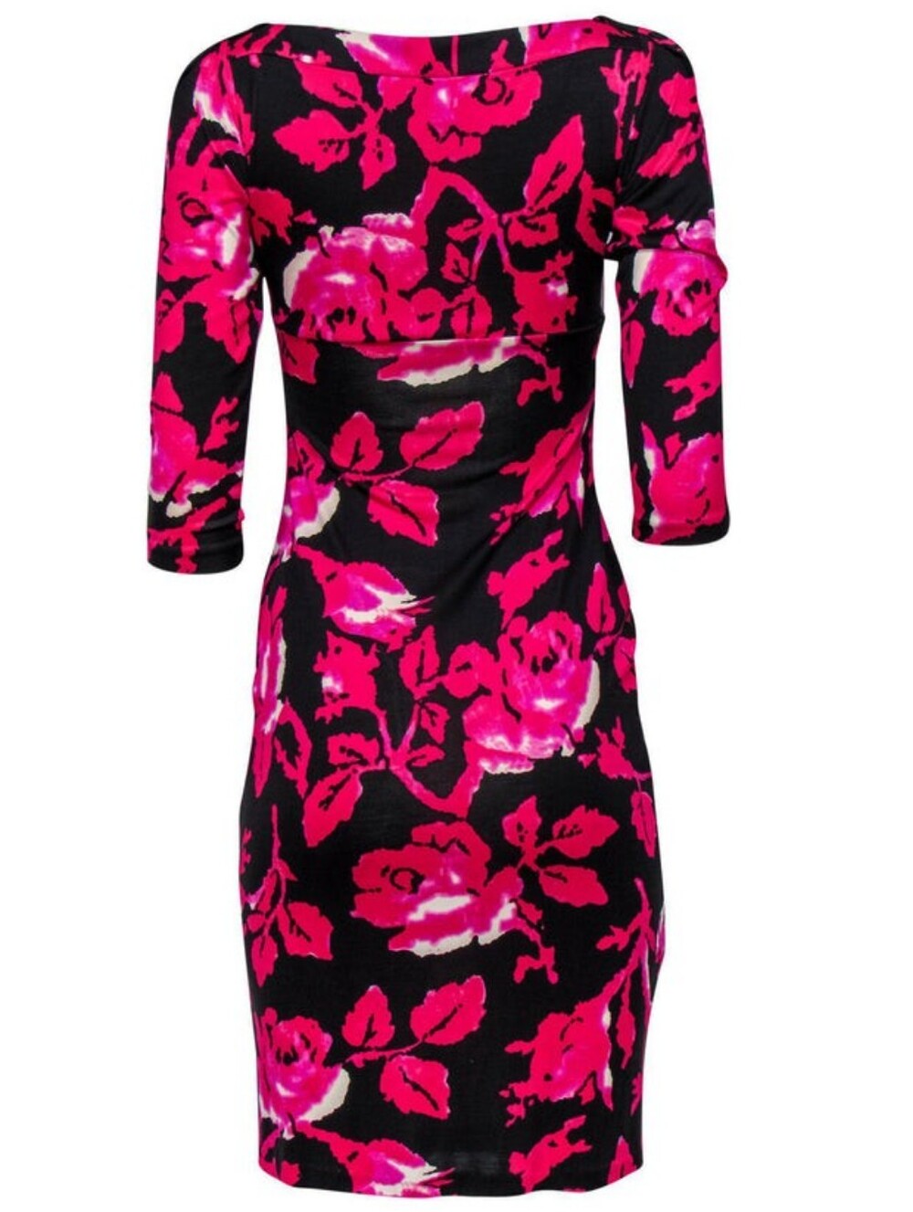 Diane Von Furstenberg Floral Pink & Black Midi Dress 100% Silk